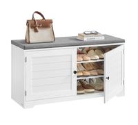 VASAGLE Banco Zapatero de 3 Niveles, con Puertas y Cojín, Estantes Ajustables, 35,5 x 101 x 52,5 cm, para Entrada, Dormitorio, Blanco Nube y Gris Paloma LSB044W01