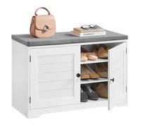 VASAGLE Banco Zapatero de 3 Niveles, con Puertas y Cojín, Estantes Ajustables, 35,5 x 81 x 52,5 cm, para Entrada, Dormitorio, Blanco Nube y Gris Paloma LSB034W01