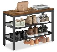 VASAGLE Banco Zapatero de 3 Niveles, Estantería Monobloque, Estante para Zapatos con Bordes Elevados, Estilo Industrial, Montaje Fácil, 28 x 75 x 50 cm, Marrón Rústico y Negro Tinta LSB070KD02