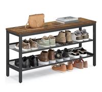 VASAGLE Banco Zapatero de 3 Niveles, Estantería Monobloque, Estante para Zapatos con Bordes Elevados, Estilo Industrial, Montaje Fácil, 28 x 100 x 50 cm, Marrón Rústico y Negro Tinta LSB075KD02