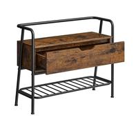 VASAGLE Banco Zapatero, Estante Zapatero, Mueble de Entrada, con Cajón de Almacenaje, Estilo Industrial, Estructura de Acero, para Entrada, Salón, Dormitorio, Marrón Rústico y Negro Tinta LSB051K01