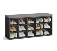 VASAGLE Banco Zapatero, Mueble Zapatero, Banco Recibidor con 15 Compartimentos y Asiento Acolchado, 30 x 105 x 48 cm, Entrada, Dormitorio, Sala de Estar, Negro Ébano y Gris Pizarra LHS015B02