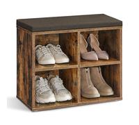 VASAGLE Banco Zapatero, Mueble Zapatero, Banco Recibidor con 4 Compartimentos y Asiento Acolchado, 30 x 105 x 48 cm, Entrada, Dormitorio, Sala de Estar, Marrón Rústico y Marrón LHS234K01