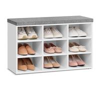 VASAGLE Banco Zapatero, Mueble Zapatero, Banco Recibidor con 9 Compartimentos y Asiento Acolchado, 30,3 x 78,5 x 48 cm, Entrada, Dormitorio, Sala de Estar, Blanco y Gris LHS009W14