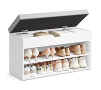 VASAGLE Banco Zapatero, Mueble Zapatero con Asiento Tapizado, Banco Recibidor con 3 Compartimentos y Asiento Acolchado, 30 x 80 x 44 cm, para Entrada, Dormitorio, Blanco Nube y Gris Paloma LHS022WB01