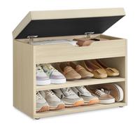 VASAGLE Banco Zapatero, Mueble Zapatero con Asiento Tapizado, Banco Recibidor con 3 Compartimentos y Asiento Acolchado, 30 x 60 x 44 cm, para Entrada Dormitorio Sala de Estar, Beige Natural/Blanco