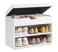 VASAGLE Banco Zapatero, Mueble Zapatero con Asiento Tapizado, Banco Recibidor con 3 Compartimentos y Asiento Acolchado, 30 x 60 x 44 cm, para Entrada Dormitorio Sala de Estar, Blanco LHS20WT