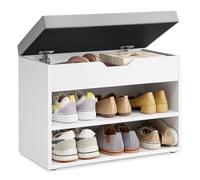 VASAGLE Banco Zapatero, Mueble Zapatero con Asiento Tapizado, Banco Recibidor con 3 Compartimentos y Asiento Acolchado, 30 x 60 x 44 cm, para Entrada Dormitorio Sala de Estar, Blanco Nube LHS020W01