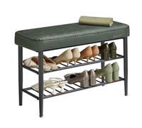 VASAGLE Banco Zapatero, Piel Sintética, Carga 135 kg, 30 x 80 x 50 cm | Banco de Almacenaje, Zapatero de Entrada, Con Costuras, Moderno de Siglo Mediados, Verde Bosque y Negro Mate, EKHO LSB054C01
