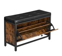 VASAGLE Banco Zapatero Tapizado, con Cajón, 2 Filas para 6 Pares de Zapatos | Banco para Zapatos, Estructura de Acero, Industrial, Marrón Rústico y Negro, Colección BARNET LSB049B01