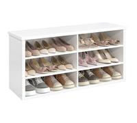 VASAGLE Banco Zapatero, Zapatero con Asiento, 6 Compartimientos, Estantes Ajustables, para Entrada, Sala de Estar, 29,5 x 100 x 50 cm, Blanco Nube LSB036W01