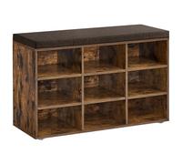 VASAGLE Banco Zapatero, Zapatero con Asiento, con Cojín y 9 Compartimientos, Estantes Ajustables, para Entrada, Sala de Estar, 30,3 x 78,5 x 48 cm, Marrón Rústico/Blanco Clásico/Beige Natural/Marrón B