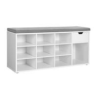 VASAGLE Banco Zapatero, Zapatero con Asiento y Cojín, Banco para Zapatos con Estante, Asiento Acolchado, para Entrada Pasillo Dormitorio, 30 x 104 x 48 cm, Blanco y Gris LHS24WT