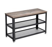 VASAGLE Banco Zapatero, Zapatero con Banco, Banco para Zapatos, Organizador con 2 Estantes, 30 x 73 x 45 cm, para Pasillo, Sala de Estar, Acero, Estilo Industrial, Greige y Negro LBS73MB