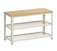 VASAGLE Banco Zapatero, Zapatero con Banco, Banco para Zapatos, Organizador con 2 Estantes, 30 x 73 x 45 cm, para Pasillo Sala de Estar, Acero, Industrial, Beige Roble y Blanco Clásico LBS073W09