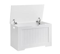 VASAGLE Baúl Almacenaje, Banco para Entrada con 2 Bisagras de Seguridad, Estilo Rústico, 40 x 76 x 48 cm, para Pasillo, Dormitorio, Salón, Blanco Nube LHS11WT