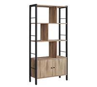 VASAGLE Biblioteca de 4 Niveles, Estantería con Puertas, Marco de Acero | Librería, Armario de Libros, Estilo Moderno Básico, para Salón, Estudio, catalpa y negro mate, Colección BARNET LBC022B50