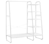 VASAGLE Burro Perchero, Perchero con Zapatero, 5 Estantes de Almacenamiento, 6 Ganchos Laterales, Dormitorio, Sala de Estar, Pasillo, Blanco Nube y Blanco Mate RGR116W02