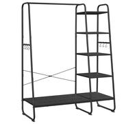 VASAGLE Burro Perchero, Perchero con Zapatero, 5 Estantes de Almacenamiento, 6 Ganchos Laterales, Dormitorio, Sala de Estar, Pasillo, Negro Ébano y Negro Mate/Marrón Turquesa y Negro Mate/Blanco Nube