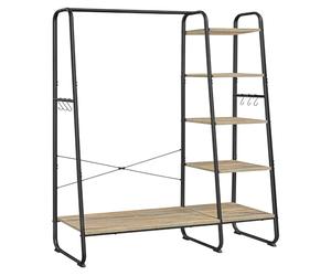 VASAGLE Burro Perchero, Perchero con Zapatero, 5 Estantes de Almacenamiento, 6 Ganchos Laterales, Dormitorio, Sala de Estar, Pasillo, Marrón Turquesa y Negro Mate RGR116K01