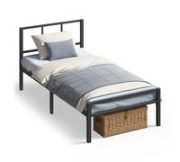 VASAGLE Cama Individual, 90 x 190 cm, Cabecero, Marco de Metal, Carga de 250 kg, Montaje Fácil, para Dormitorio, Negro Tinta RMB291B101