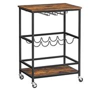 VASAGLE Carrito con Ruedas, Carrito de Cocina, Carrito de Servicio con Soportes para Vasos y Botellas, 40 x 60 x 82 cm, Estilo Industrial, Marrón Rústico y Negro LRC087B01