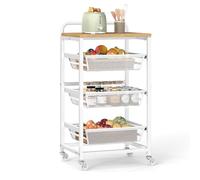 VASAGLE Carrito de Almacenaje de 4 Niveles, con Cestas Extraíbles, Estante de Cocina con Ruedas y Asa, 31,7 x 40 x 76 cm, Roble Dorado y Blanco Mate LRC040Y01