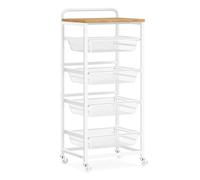 VASAGLE Carrito de Almacenaje de 5 Niveles, con Cestas Extraíbles, Estante de Cocina con Ruedas y Asa, 31,7 x 40 x 95 cm, Roble Dorado y Blanco Mate LRC041YA01