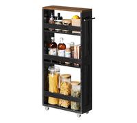 VASAGLE Carrito de Almacenaje Delgado de 4 Niveles, Estante de Cocina con Ruedas, con Asa, Espacio Pequeño, 15 x 43,2 x 86,5 cm, Baño, Lavandería, Negro Ébano y Marrón Rústico LRC050K02