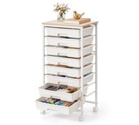 VASAGLE Carrito de Almacenamiento con 8 Cajones, Organizador con Ruedas, Carrito Auxiliar con Tablero de Madera, 39,5 x 28,5 x 76.5 cm, para Oficina, Salón, Blanco, Colección BENCO LRC006W101