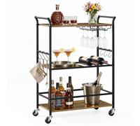 VASAGLE Carrito de Bar, Carro de Cocina, 3 Niveles con Ruedas y botellero