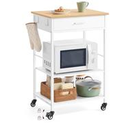 VASAGLE Carrito de Cocina con Ruedas, 60 x 45 x 90 cm, 1 Cajón | Isla Cocina, con Toallero, 2 Ganchos, para Comedor, Beige Rbole y Blanco Mate, Colección BARNET KKI010Y01
