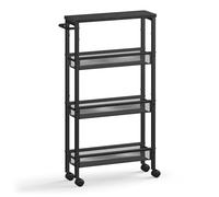 VASAGLE Carro de 4 Niveles, Carro Estrecho de Cocina con Ruedas, con Asa, para Espacio Reducido, 13 x 45,4 x 77 cm, para Cocina, Baño, Salón,Estudio, Negro Ébano y Negro LRC032B04