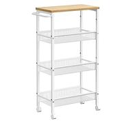 VASAGLE Carro de 4 Niveles, Carro Estrecho de Cocina con Ruedas, con Asa, para Espacio Reducido, 22 x 45,4 x 77 cm, para Cocina, Baño, Salón, Estudio, Roble Beige y Blanco LRC033W09