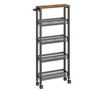 VASAGLE Carro de 5 Niveles, Carro Estrecho de Cocina con Ruedas, con Asa, para Espacio Reducido, 13 x 41 x 99,6 cm, para Cocina, Baño, Salón, Estudio, Marrón Rústico y Negro LRC034B01