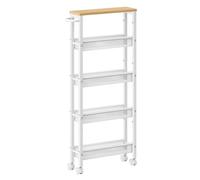 VASAGLE Carro de 5 Niveles, Carro Estrecho de Cocina con Ruedas, con Asa, para Espacio Reducido, 13 x 45,4 x 99,6 cm, para Cocina, Baño, Salón, Estudio, Beige Roble y Blanco LRC034W09