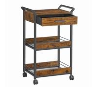VASAGLE Carro de Almacenamiento, Carro Rodante de 3 Niveles, Aglomerado, con Freno, Cajón Superior, Estantes, para Cocina, Baño, Dormitorio, Marrón Rústico y Negro Tinta LRC048K01