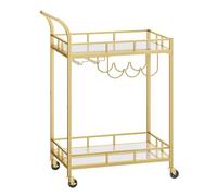 VASAGLE Carro de Bebidas Dorado, Carrito de Bar, Carro de Servir con 2 Estantes de Espejo, Portavinos, Portavasos, para Bar de Casa, Cocina, Comedor, Dorado LRC092A62