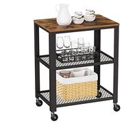 VASAGLE Carro de Servicio de 3 Niveles Vintage, Carro Cajonera Rústica, Estante de Almacenamiento Resistente, con Bandeja de Madera, Ruedas, para Cocina y salón, Vintage LRC78X