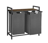 VASAGLE Cesto para Ropa Sucia, Cesta Colada, 2 Bolsas de Tela Oxford Extraíble y Desmontable, Estante, Marco Metálico, 2 x 46 L, 73 x 33 x 72 cm, Gris Pizarra y Marrón Rústico BLH201G01