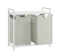 VASAGLE Cesto para Ropa Sucia, Cesta Colada, 2 Bolsas de Tela Oxford Extraíble y Desmontable, Estante, Marco Metálico, 2 x 46 L, 73 x 33 x 72 cm, Blanco Crema y Blanco Mate BLH201W01