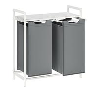 VASAGLE Cesto para Ropa Sucia, Cesta Colada, 2 Bolsas de Tela Oxford Extraíble y Desmontable, Estante, Marco Metálico, 2 x 46 L, 73 x 33 x 72 cm, Gris Pizarra y Blanco Mate BLH201W11