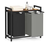 VASAGLE Cesto para Ropa Sucia, Cesta Colada, 2 Bolsas de Tela Oxford Extraíble y Desmontable, Estante, Marco Metálico, 2 x 46 L, 73 x 33 x 72 cm, Negro Tinta Gris Paloma y Marrón Rústico BLH201X01