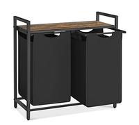VASAGLE Cesto para Ropa Sucia, Cesta Colada, 2 Bolsas de Tela Oxford Extraíble y Desmontable, Estante, Marco Metálico, 2 x 46 L, 73 x 33 x 72 cm, Negro Tinta y Marrón Rústico BLH201B01
