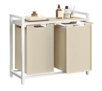 VASAGLE Cesto para Ropa Sucia, Cesta Colada, 2 Bolsas de Tela Oxford Extraíble y Desmontable, Estante, Marco Metálico, 2 x 46 L, 73 x 33 x 72 cm, Beige Capuchino y Beige Natural BLH201LH01