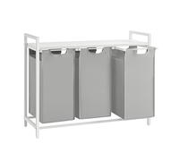VASAGLE Cesto para Ropa Sucia, Cesta Colada, 3 Bolsas de Tela Oxford Extraíble y Desmontable, Estante, Marco Metálico, 3 x 40 L, 92,5 x 33 x 72 cm, Gris Paloma y Blanco Mate BLH301W03