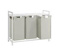VASAGLE Cesto para Ropa Sucia, Cesta Colada, 3 Bolsas de Tela Oxford Extraíble y Desmontable, Estante, Marco Metálico, 3 x 40 L, 92,5 x 33 x 72 cm, Blanco Crema y Blanco Mate BLH301W01