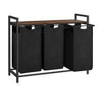 VASAGLE Cesto para Ropa Sucia, Cesta Colada, 3 Bolsas de Tela Oxford Extraíble y Desmontable, Estante, Marco Metálico, 3 x 40 L, 92,5 x 33 x 72 cm, Negro Tinta y Marrón Rústico BLH301B01