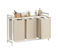 VASAGLE Cesto para Ropa Sucia, Cesta Colada, 3 Bolsas de Tela Oxford Extraíble y Desmontable, Estante, Marco Metálico, 3 x 40 L, 92,5 x 33 x 72 cm, Beige Capuchino y Beige Natural BLH301LH01