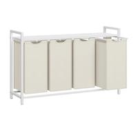 Cesta Colada, 4 Bolsas de Tela Oxford Extraíble y Desmontable, Estante, Marco Metálico, 4 x 40 L, 116 x 33 x 72 cm, Blanco Crema y Blanco Mate